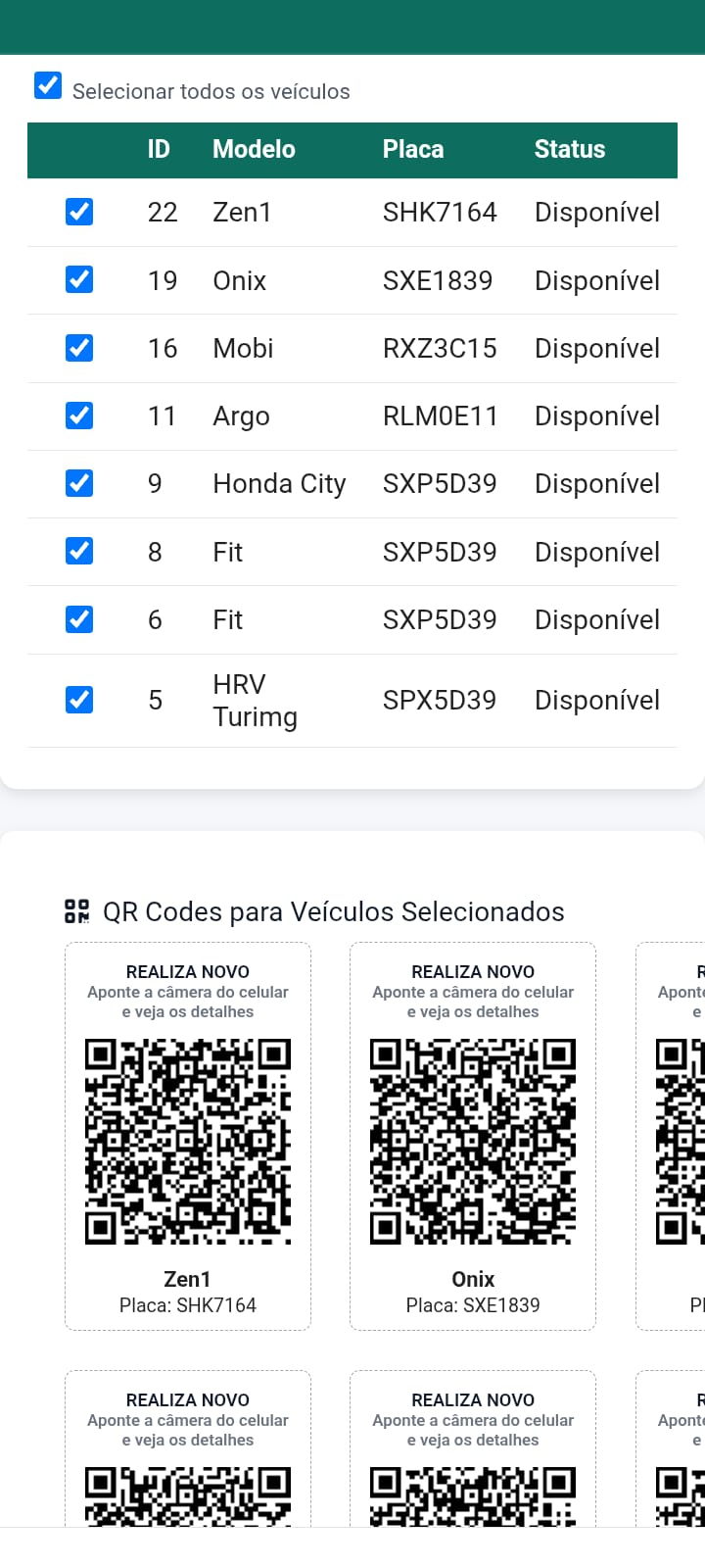 Tela de impressão de QR Codes em massa