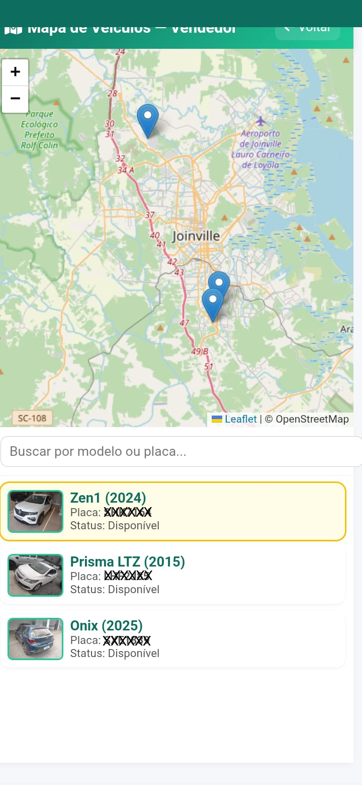 Mapa de Veículos do Vendedor